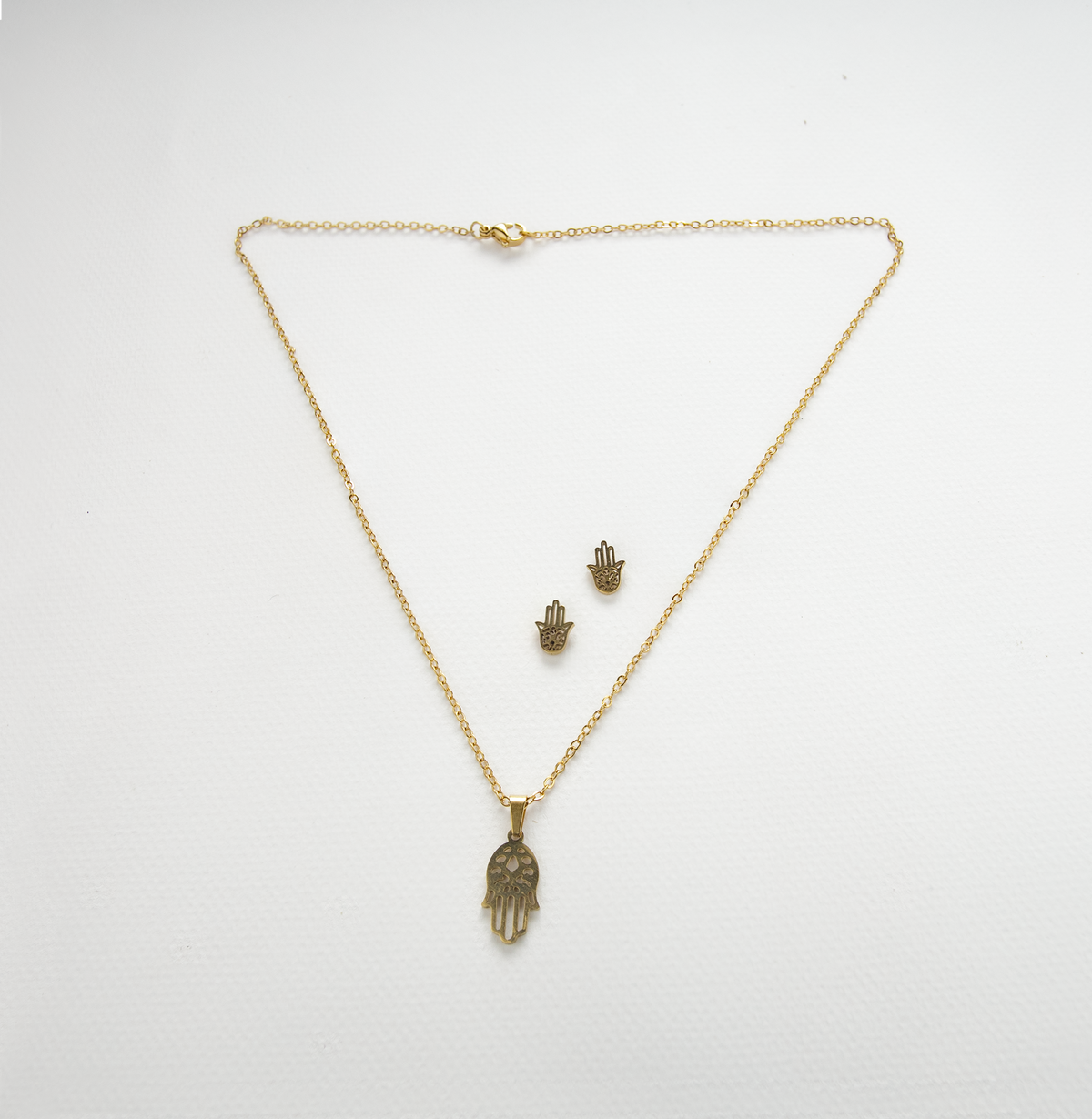 Hamsa Hand Golden Plated Earrings & Necklace