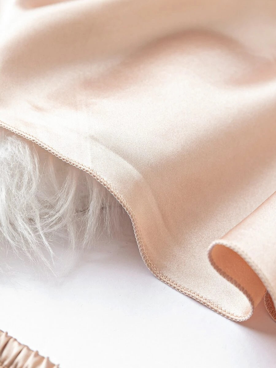 g&g solid Beige cami top & ruffle hem shorts