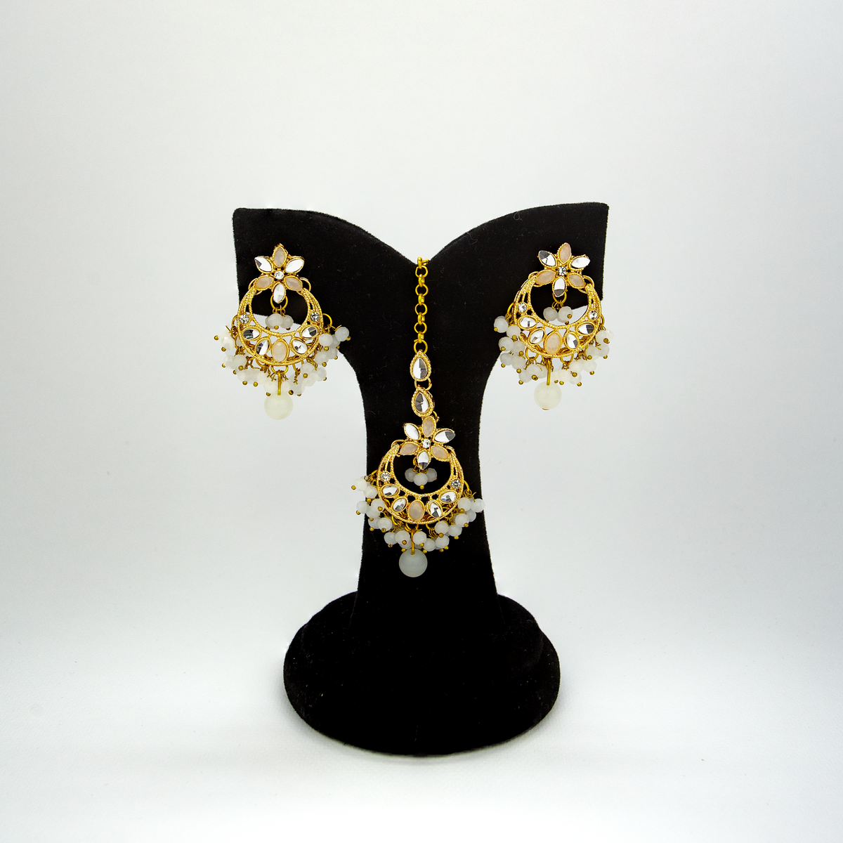Resham Set (White), Tikka & Earrings