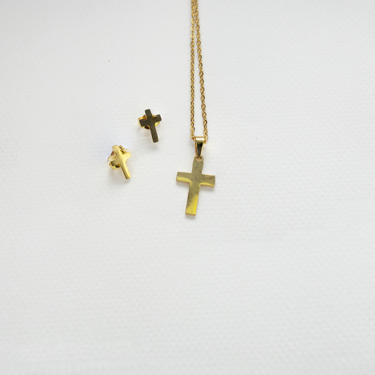 Cross Golden Plated Earrings & Necklace