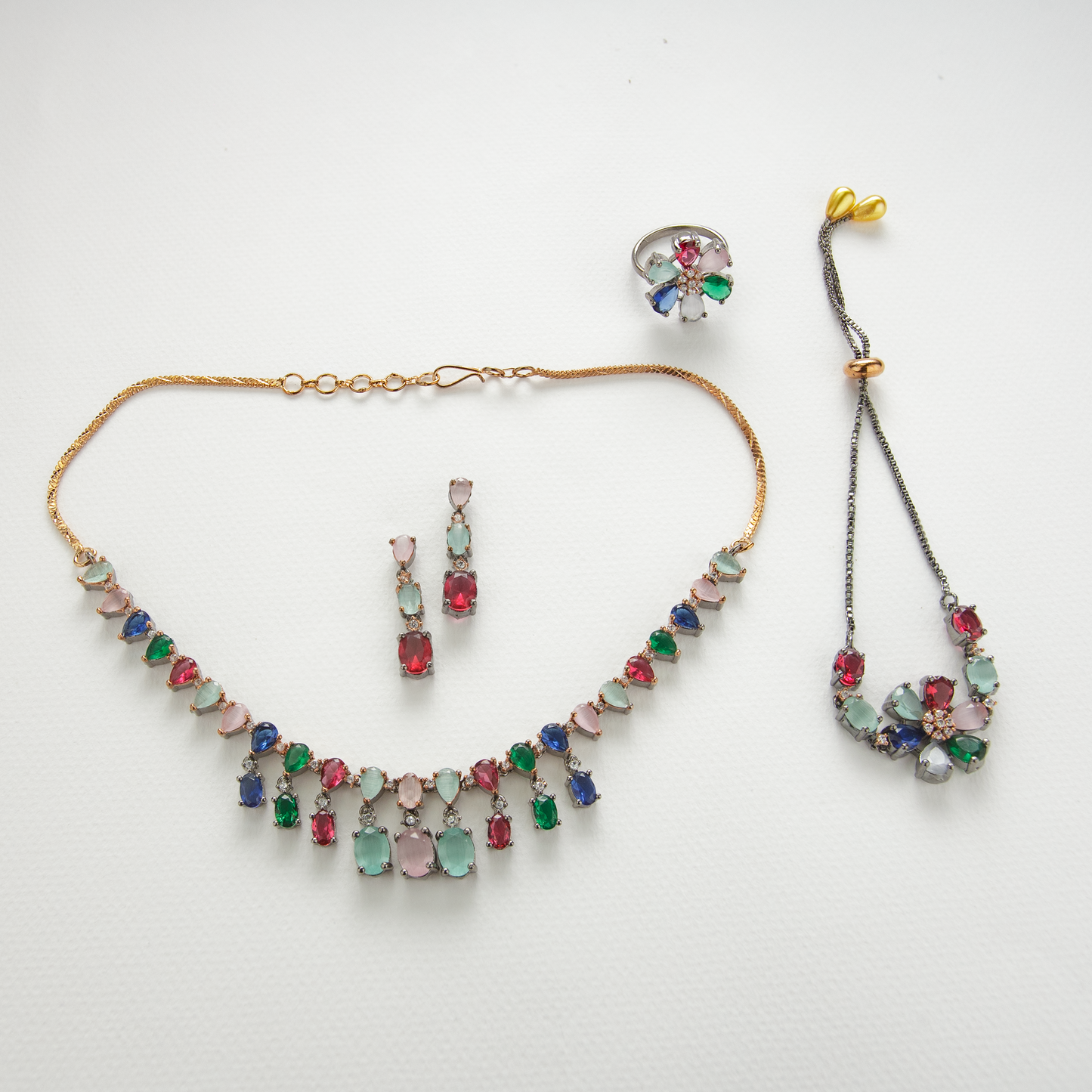 Drappy Multi Colour Set (Bracelet Earrings Ring Necklace)