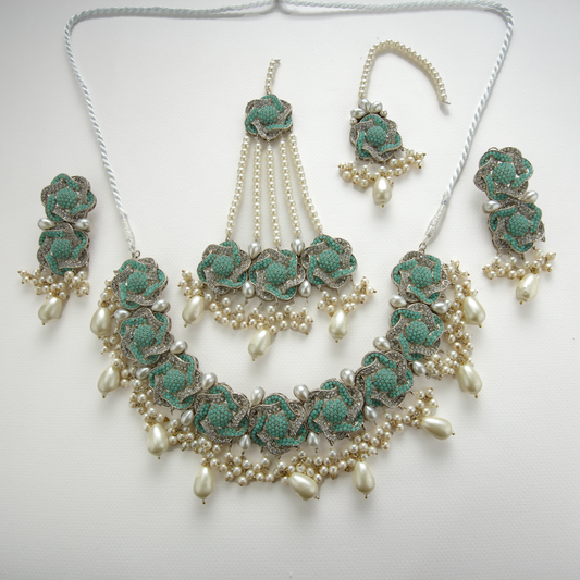 Starry Nights Set (Tikka Ghumar Earrings Necklace) Teal