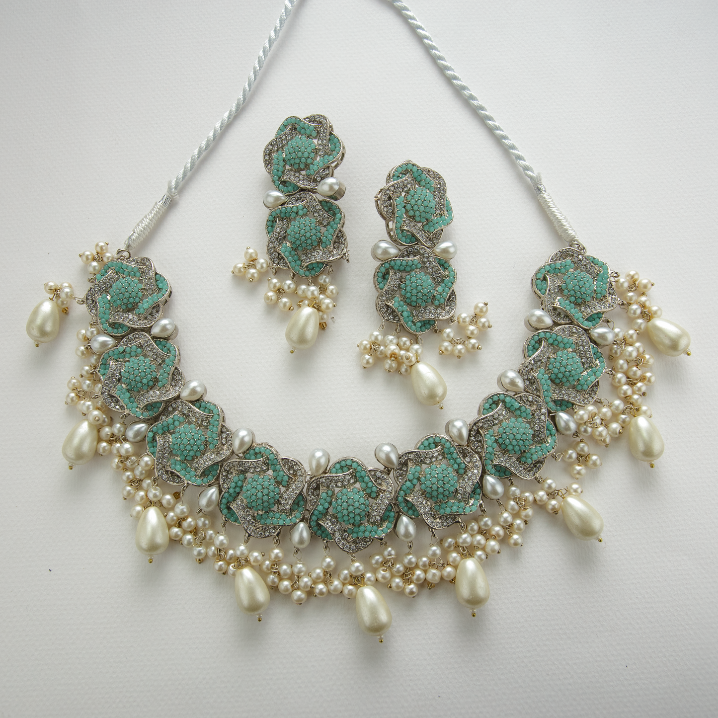 Starry Nights Set (Tikka Ghumar Earrings Necklace) Teal