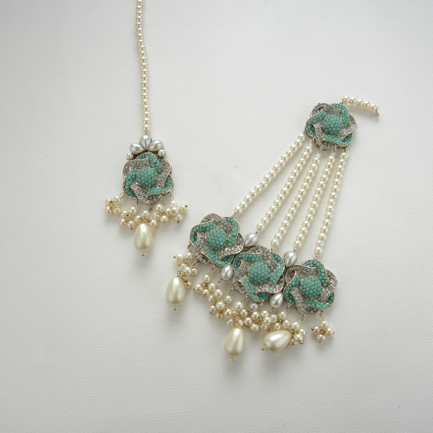 Starry Nights Set (Tikka Ghumar Earrings Necklace) Teal