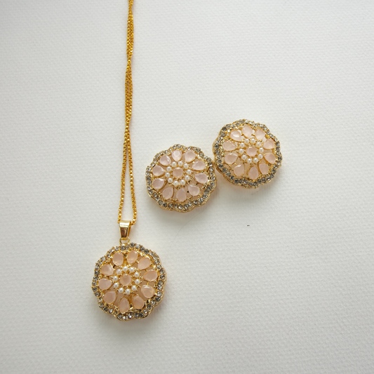 Better Than Flowers Set (Ring Necklace Earrings) Pink & Gold