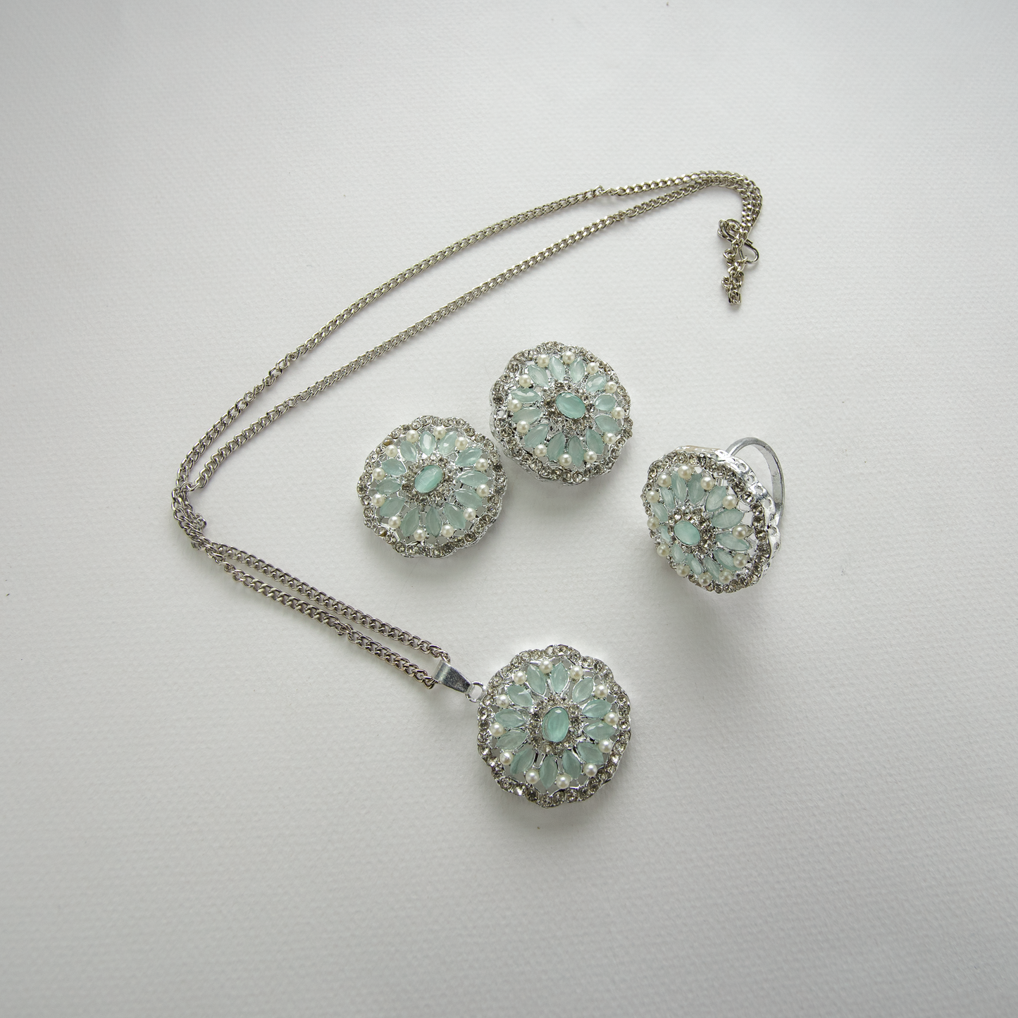 Aqua Set (Ring Necklace Earrings) Teal