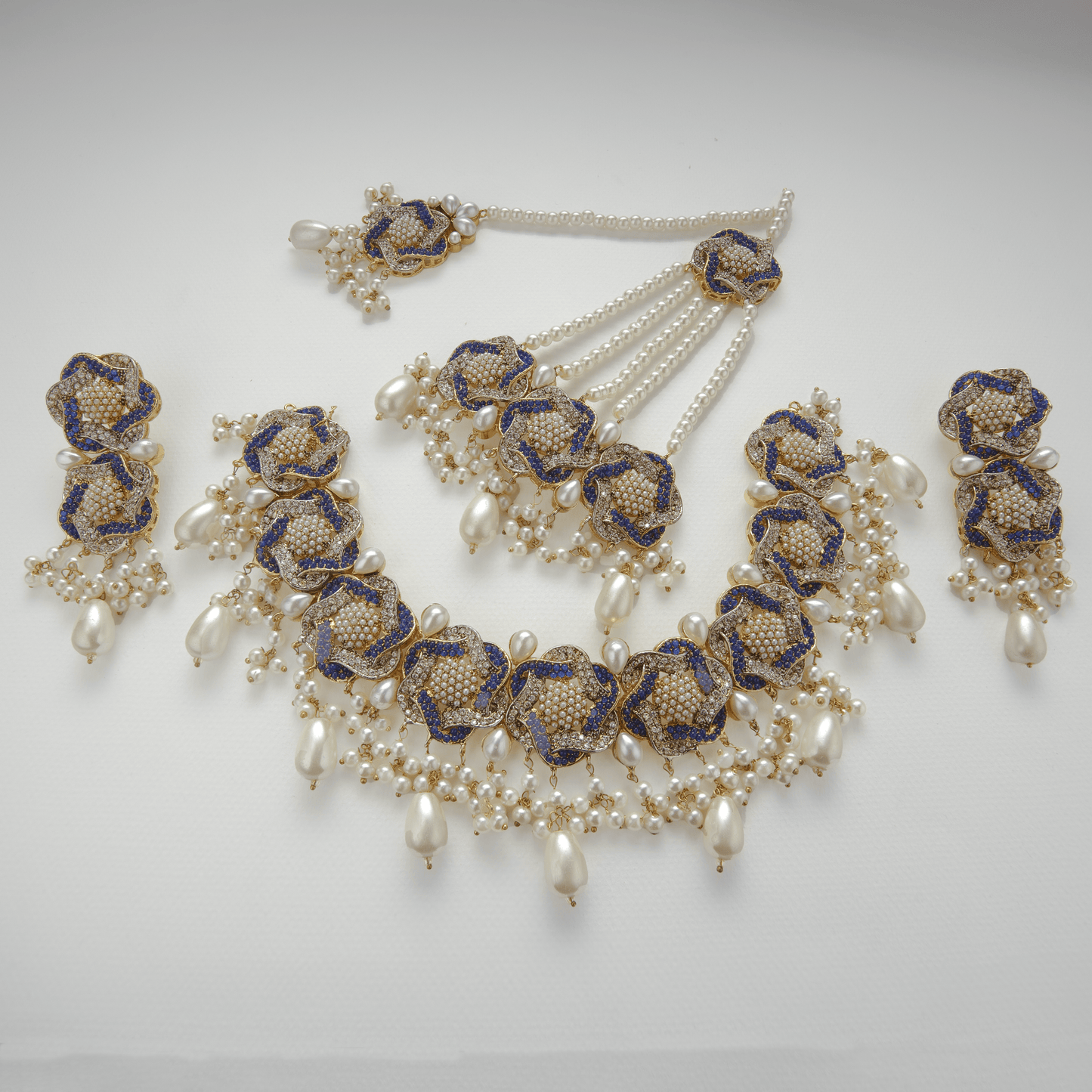 Starry Nights Set (Tikka Ghumar Earrings Necklace) Royal Blue