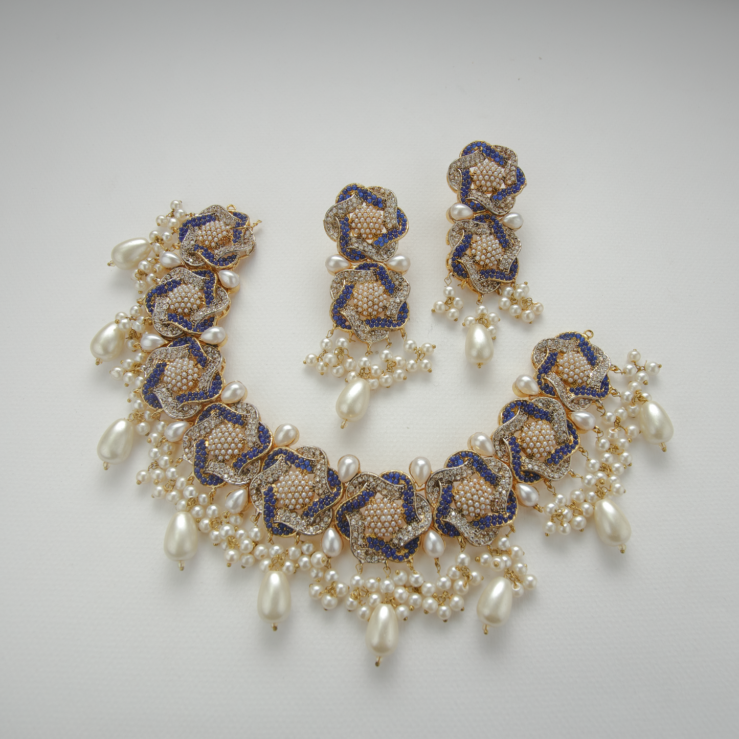 Starry Nights Set (Tikka Ghumar Earrings Necklace) Royal Blue