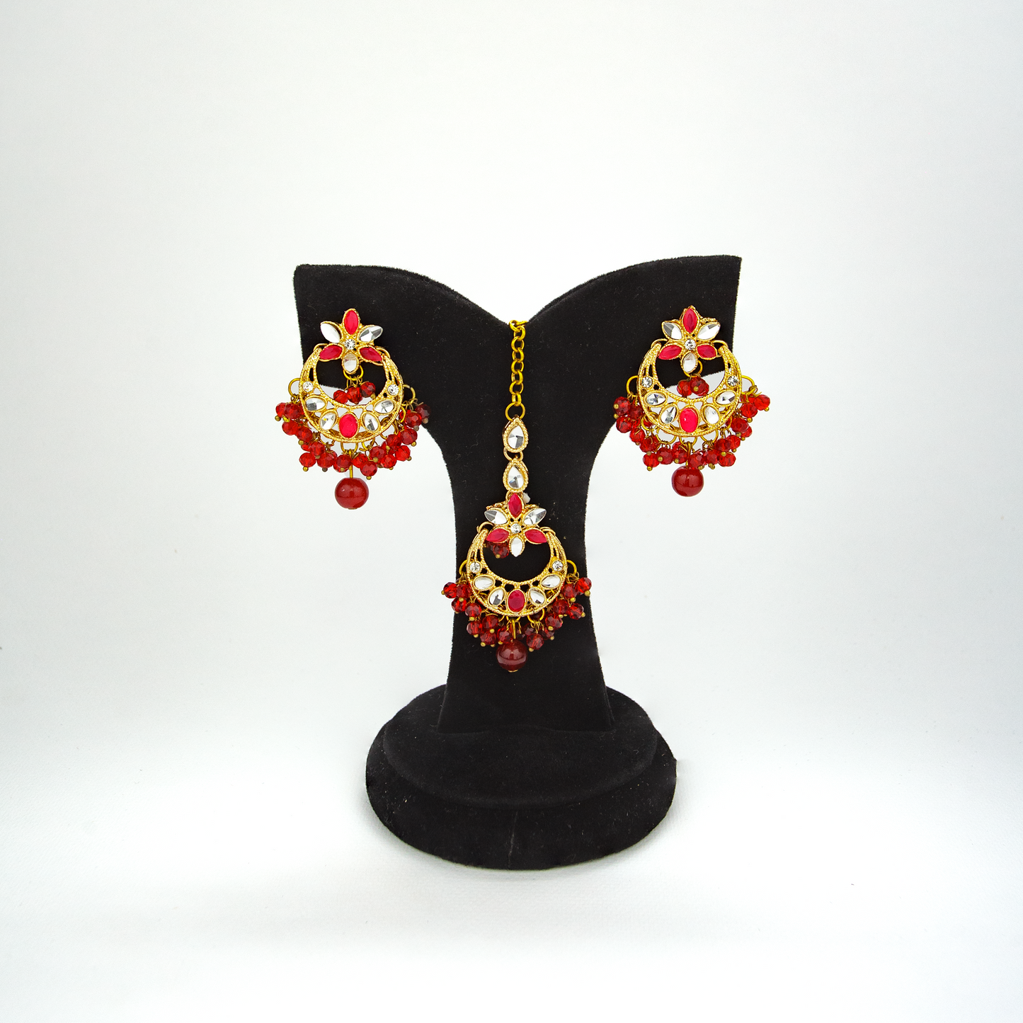 Resham Set (Red), Tikka & Earrings