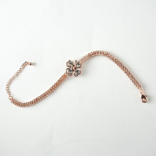 Clover Leef Rhinestone Rose Gold Bracelet