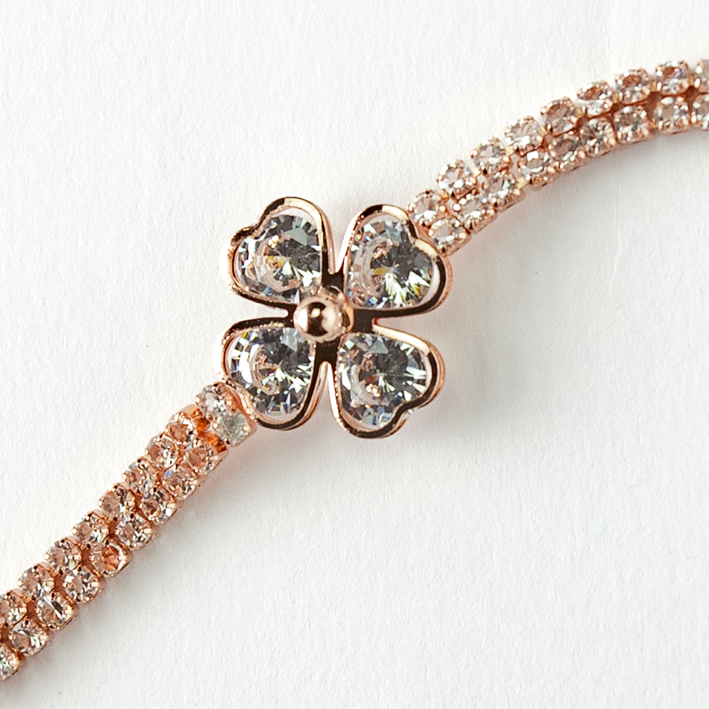 Clover Leef Rhinestone Rose Gold Bracelet