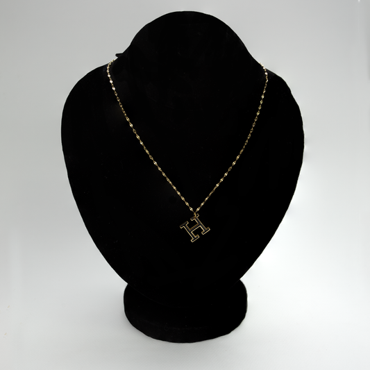 H Big Alphabet Black Necklace