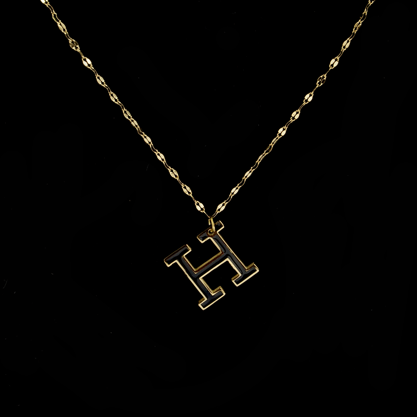 H Big Alphabet Black Necklace