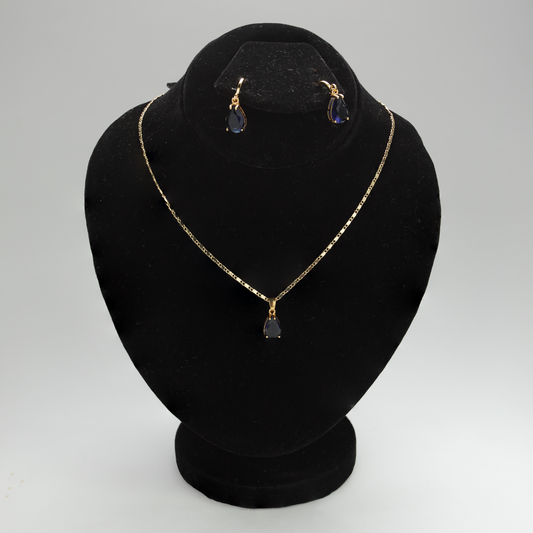 Almond Necklace With Earrings (Navy Blue)