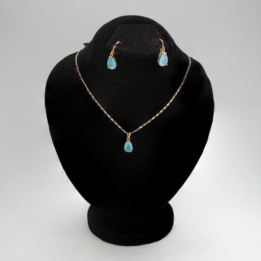 Almond Necklace With Earrings (Blue)