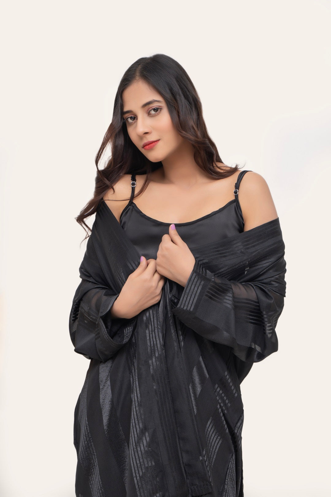 Black Kimono Robe with Cami & Pajama