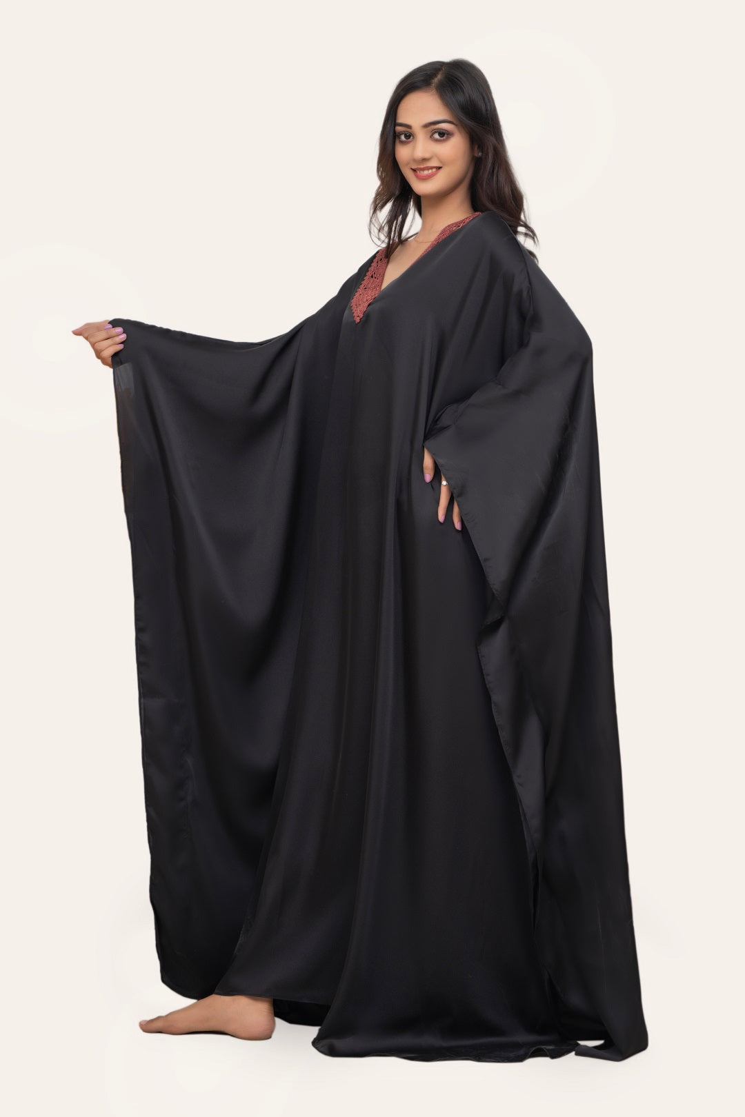 Black Butter Cream Charmeuse Kaftan