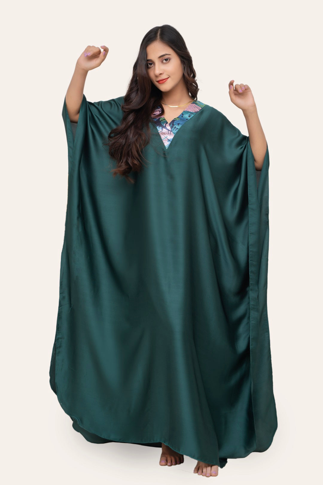 Green Butter Cream Charmeuse Kaftan