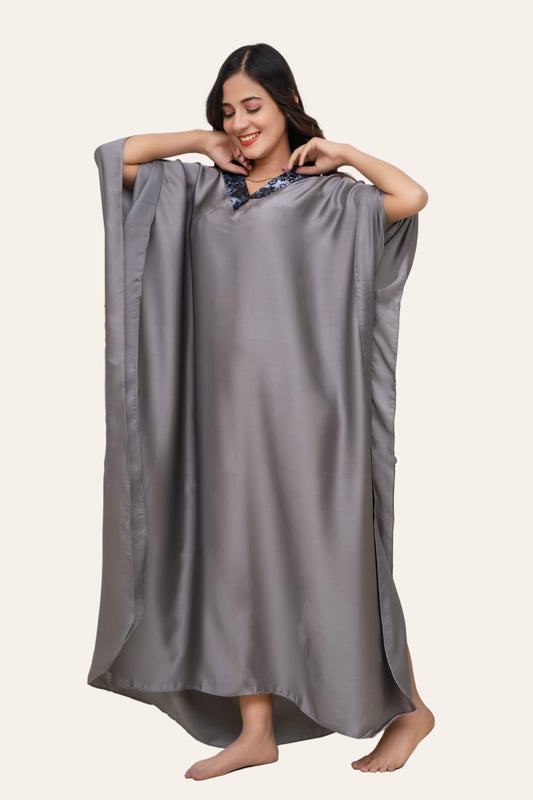 Grey Butter Cream Charmeuse Kaftan