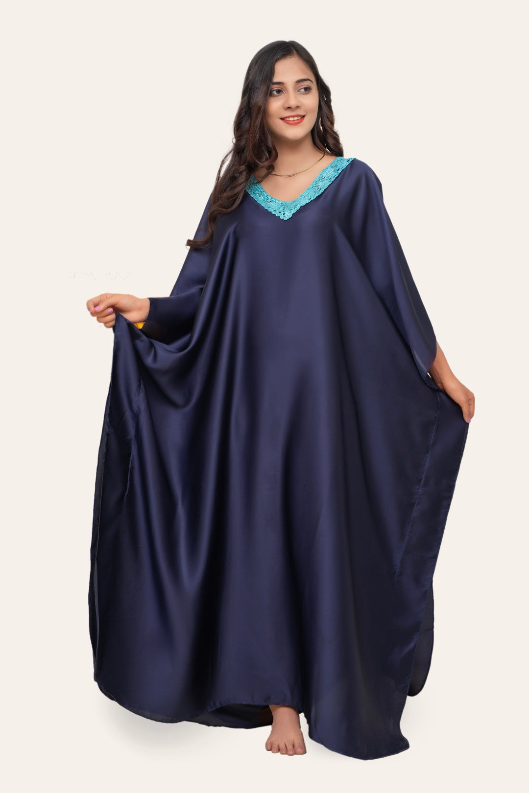 Royal Blue Butter Cream Charmeuse Kaftan