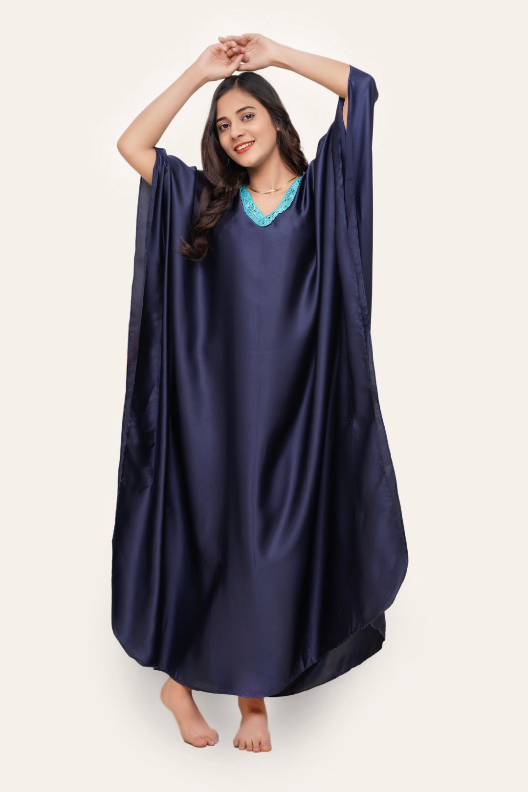 Royal Blue Butter Cream Charmeuse Kaftan