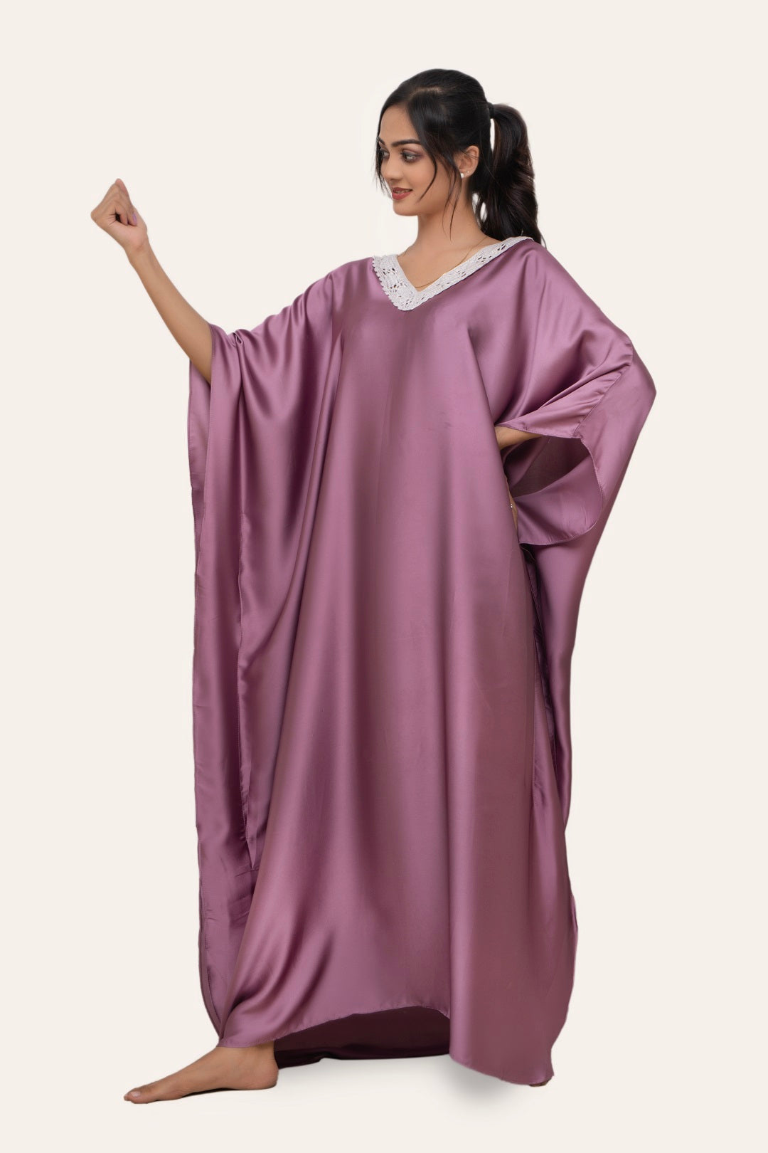 Rouge Pink Butter Cream Charmeuse Kaftan