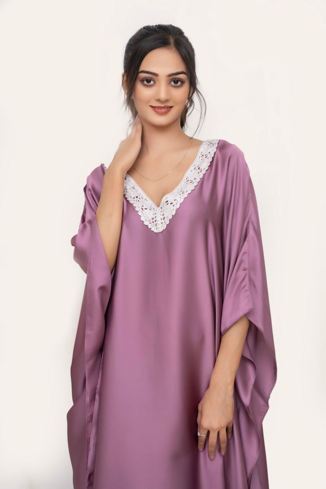 Rouge Pink Butter Cream Charmeuse Kaftan