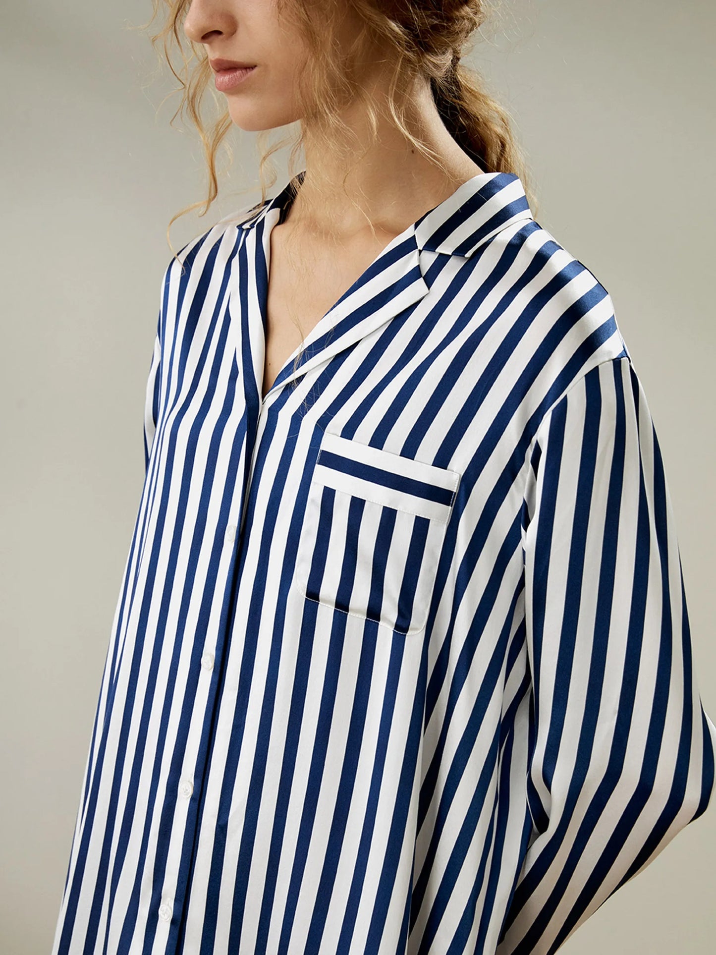 Navy Stripe Button-down Long Shirt