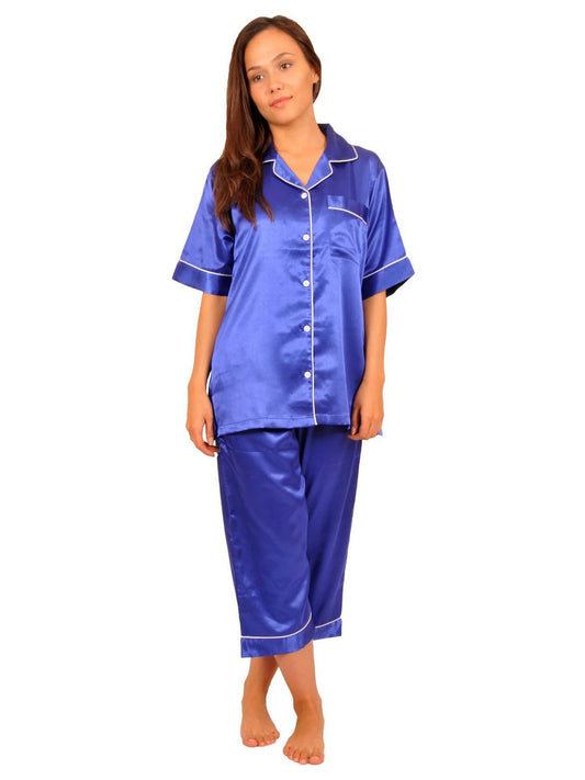 g&g Silky Satin Royal Blue Contract Pippin Pajama set Night Drees For Girls Success