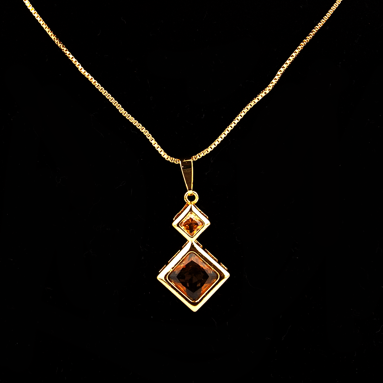 Diamond Shape, Champagne & Gold Necklace