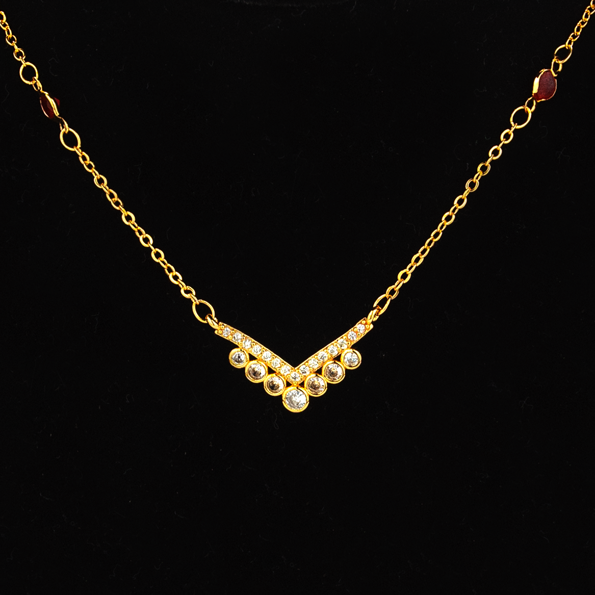 Golden Zircon Necklace With Red Stones On The Chain