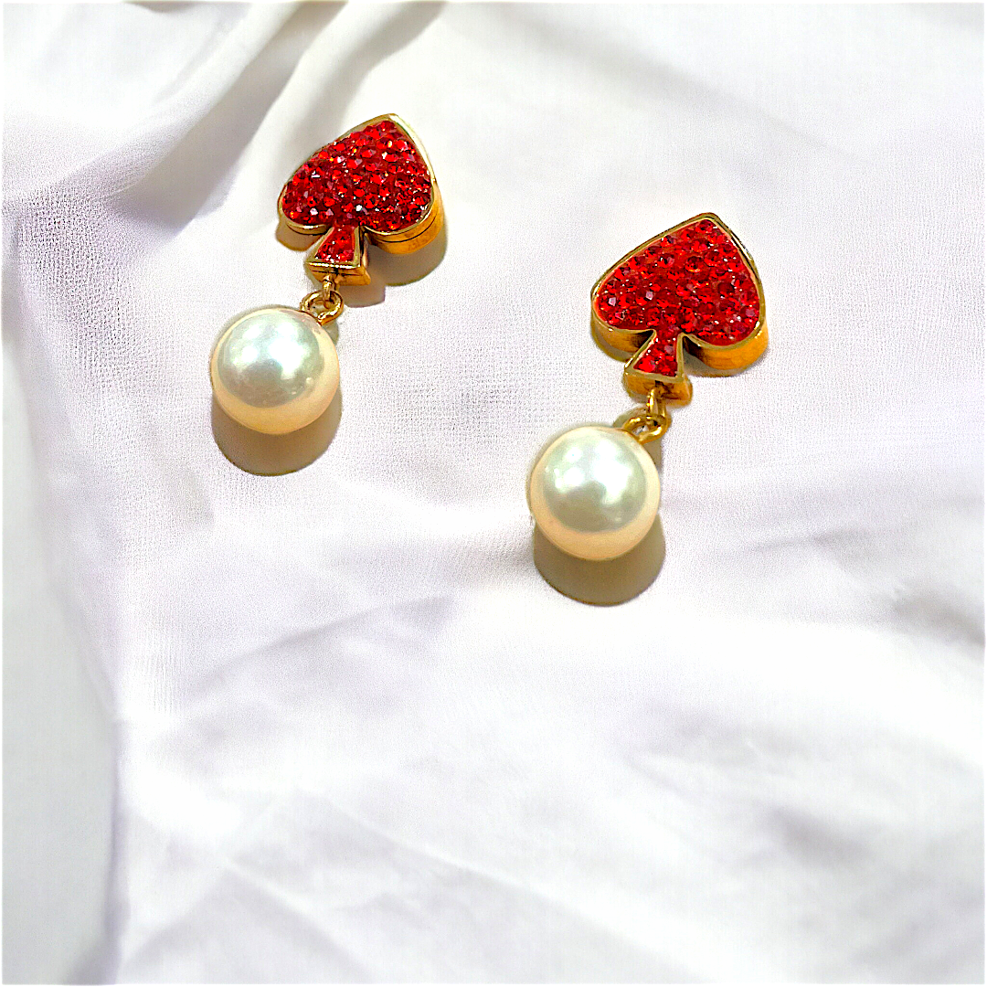 Red Spades Ball Earring