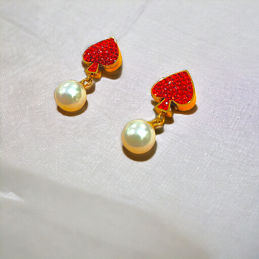 Red Spades Ball Earring