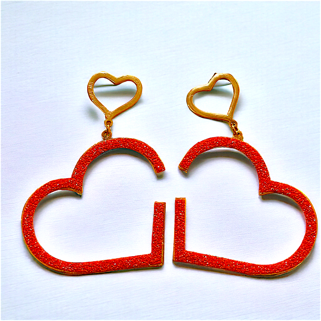 Red Heart Drop Hoops