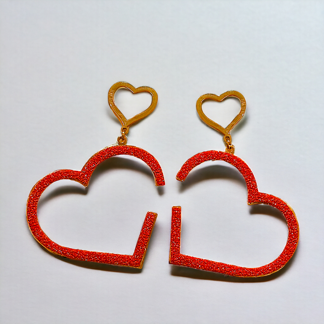 Red Heart Drop Hoops