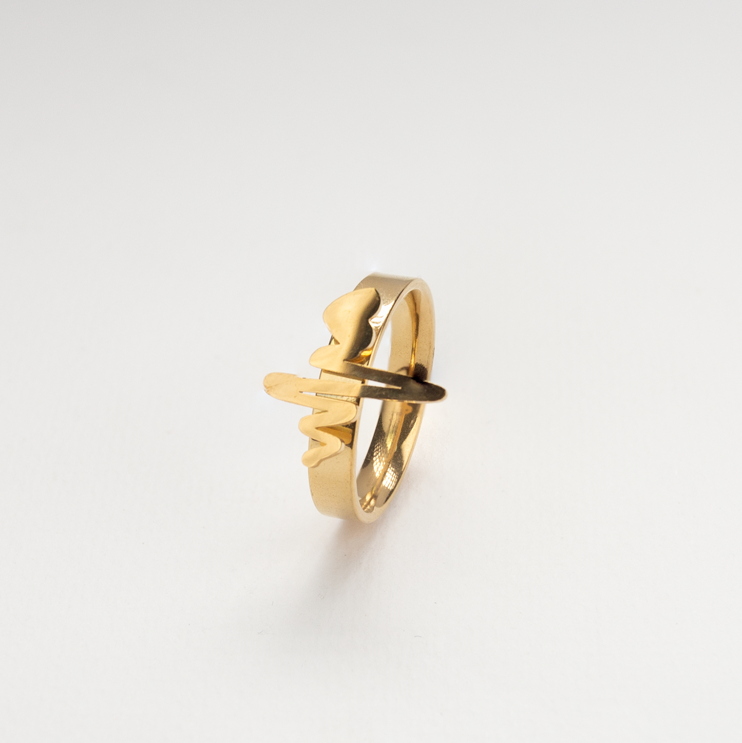 LUXUSTEEL Gold Color Heart Lightning Ring