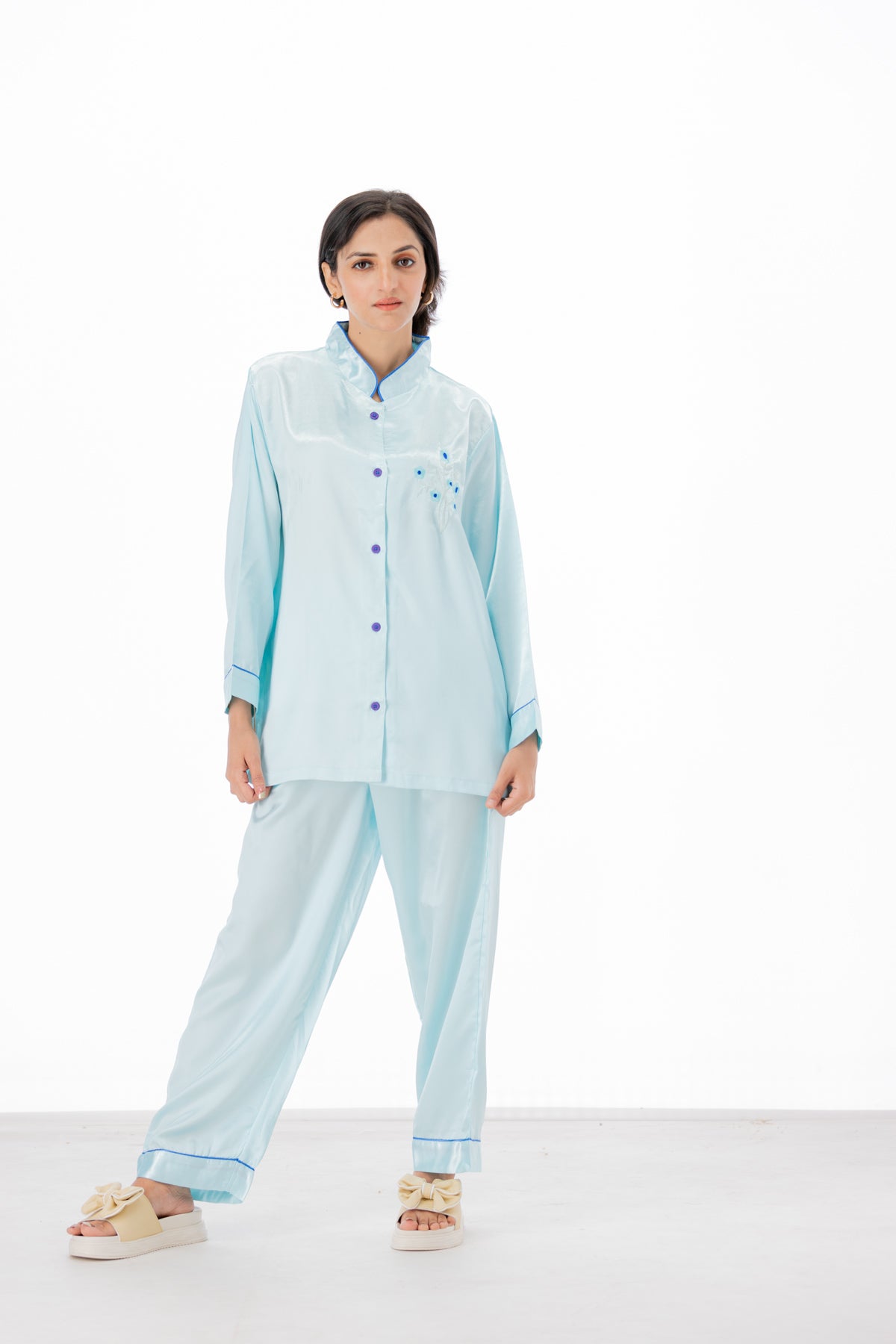g&g Serene Sleep Sets Aqua Silky Satin Pajama set Night Drees For Girls
