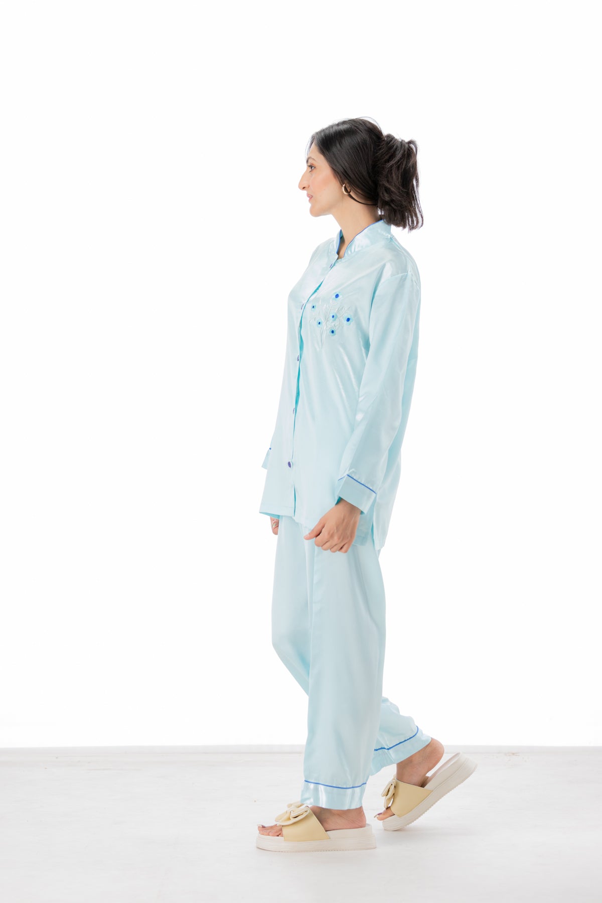 g&g Serene Sleep Sets Aqua Silky Satin Pajama set Night Drees For Girls