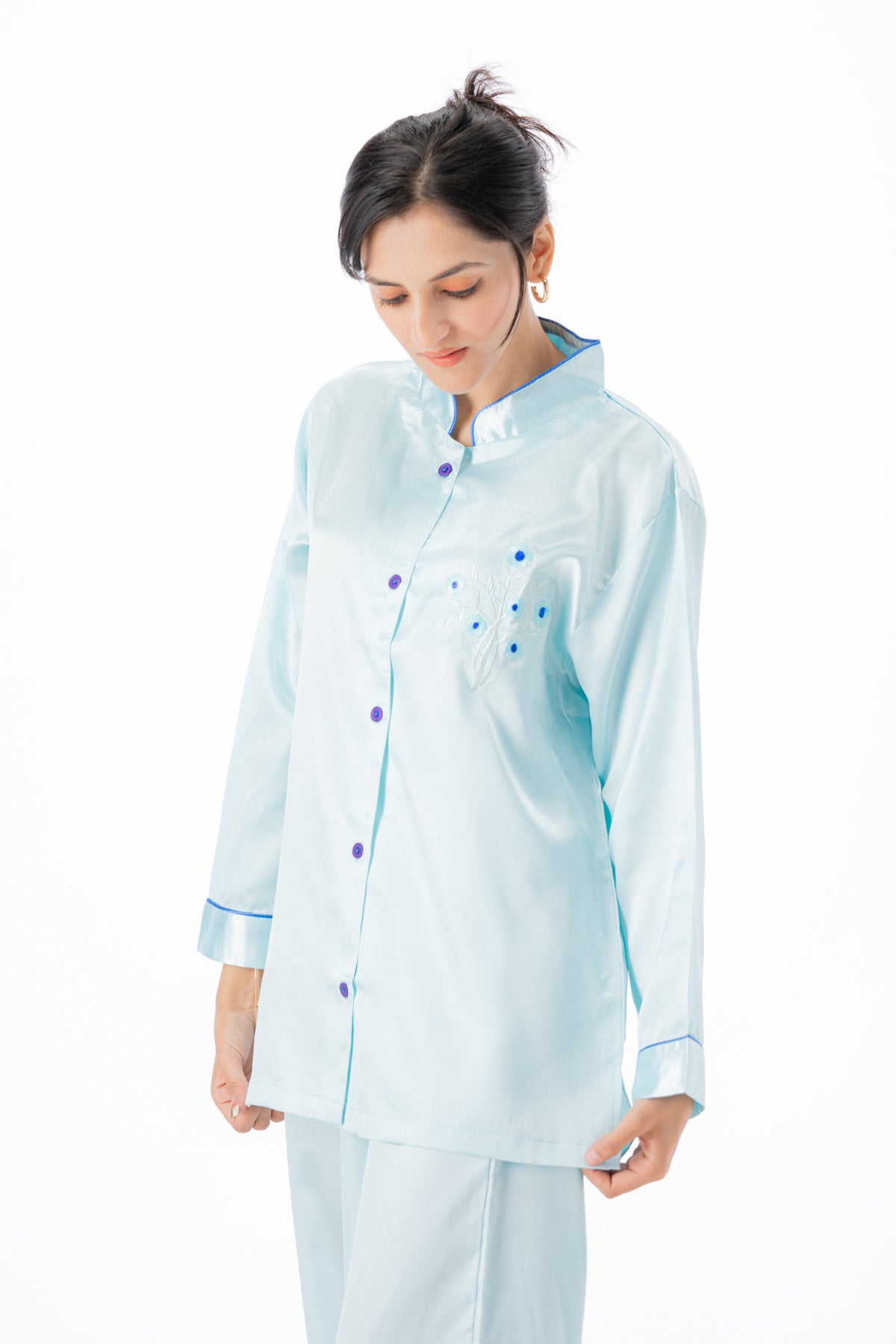 g&g Serene Sleep Sets Aqua Silky Satin Pajama set Night Drees For Girls
