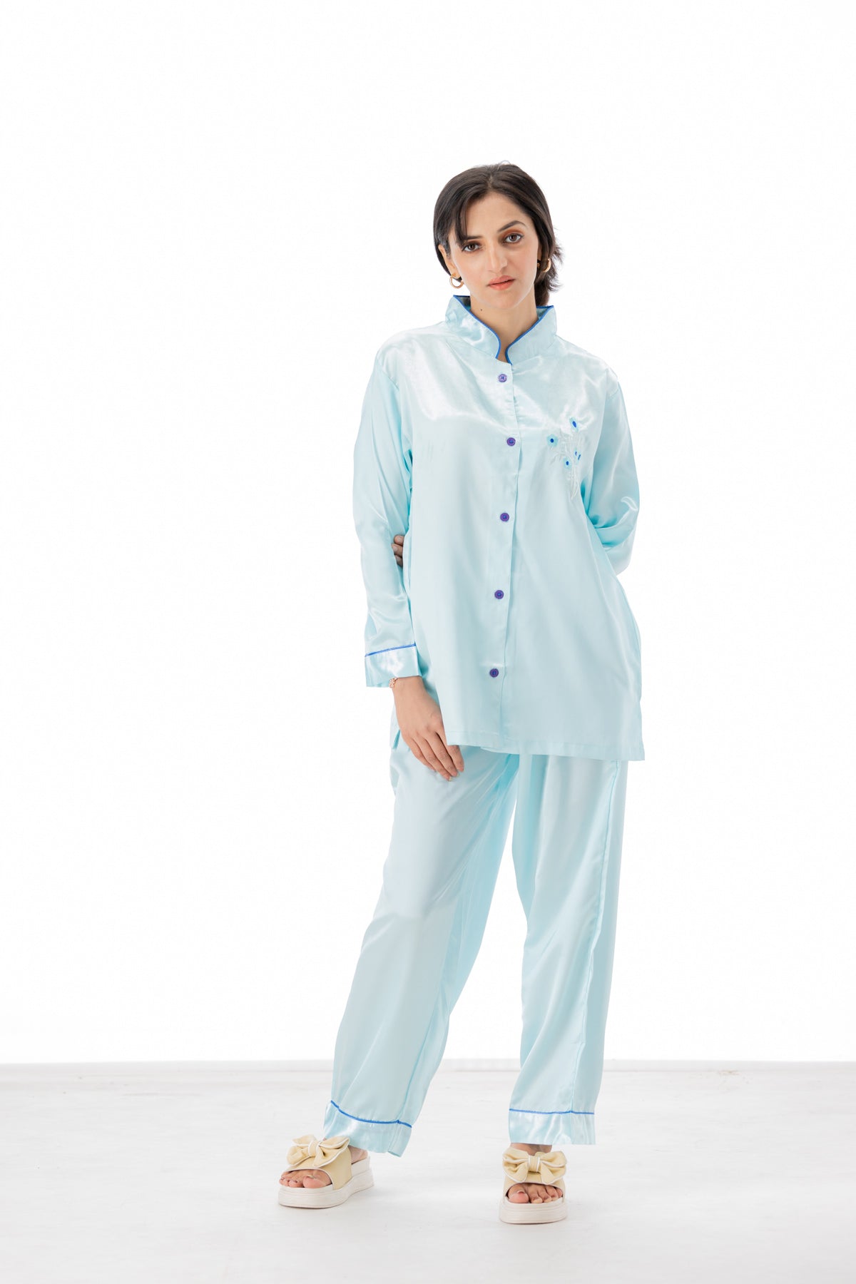 g&g Serene Sleep Sets Aqua Silky Satin Pajama set Night Drees For Girls