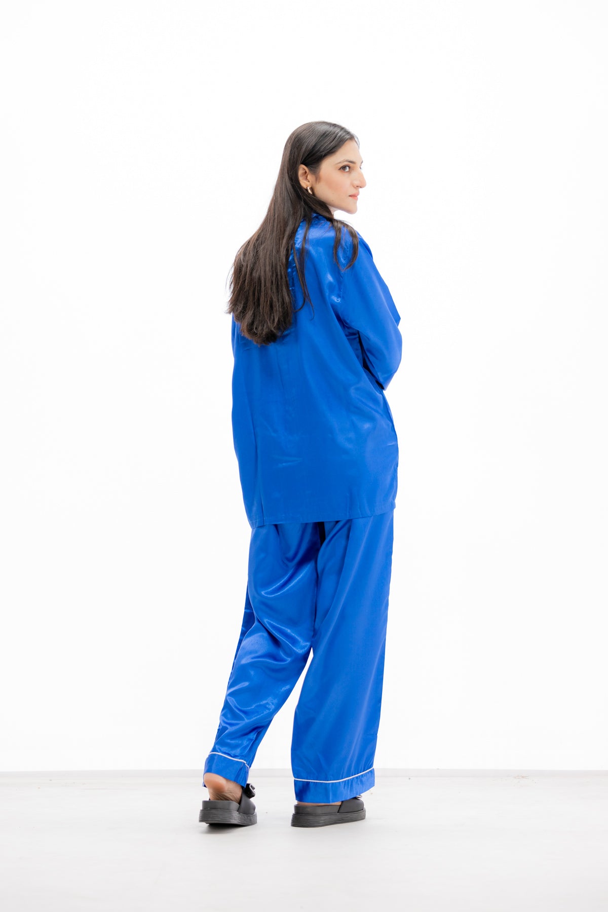 g&g Chill & Dream Blue Silky Satin Pajama set Night Drees For Girls