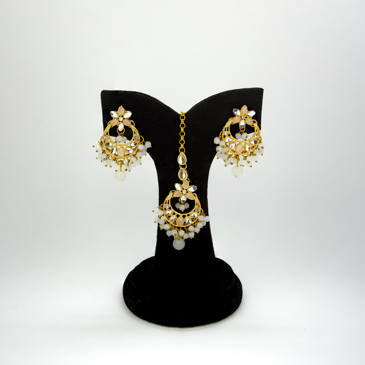 Resham Set (White), Tikka & Earrings