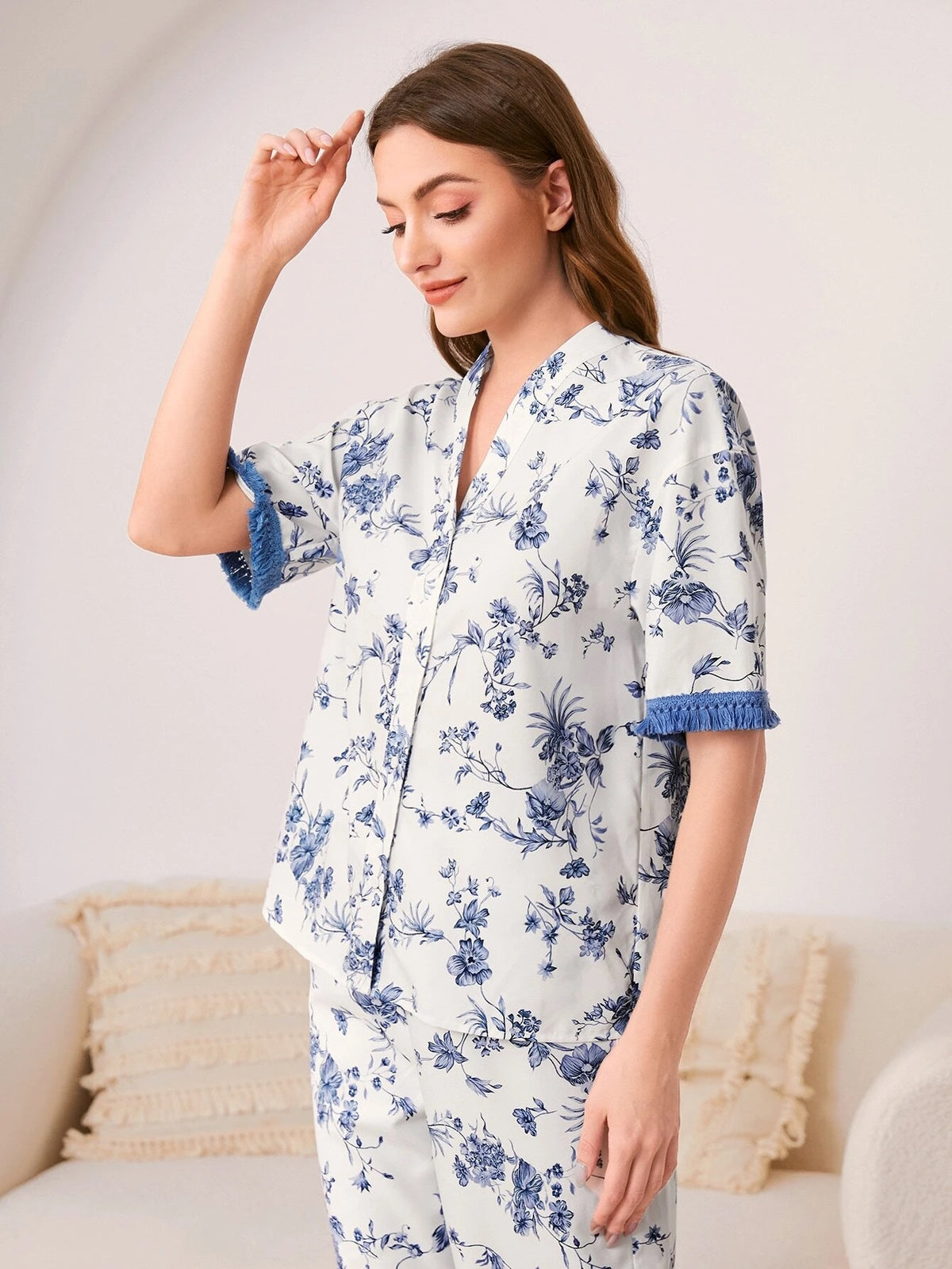g&G Fashion Finds Silky Satin Floral Print half Sleeves Satin PJ Set