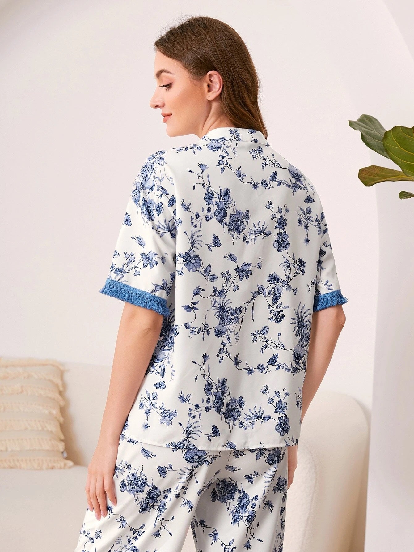 g&G Fashion Finds Silky Satin Floral Print half Sleeves Satin PJ Set