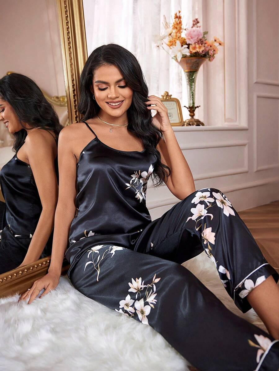g&g Chic Collection Digital Print/night wear sexy silky light weight Satin Tank Top Set For women