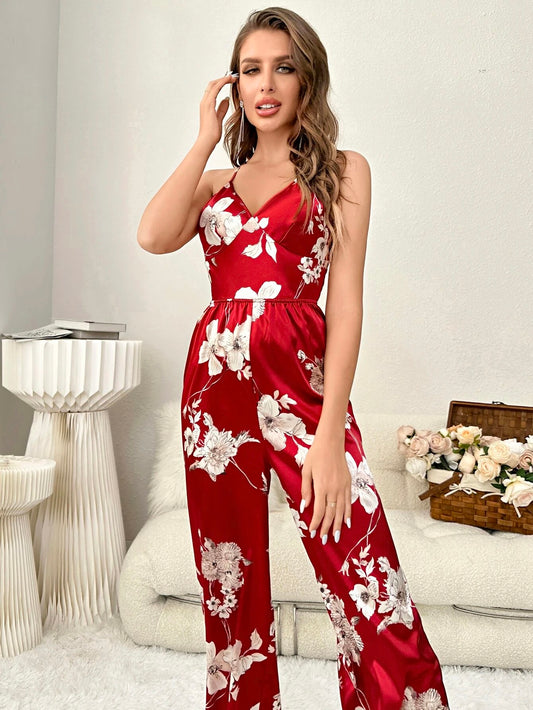 g&g Aura Silky Satin Women's Floral Printed Camisole & Pant Night dress SBA-TNP-BGF-200