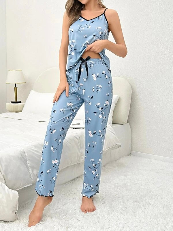 g&g Wonders Silky Satin Women's Floral Printed Camisole & Pant Night dress SBA-TP006
