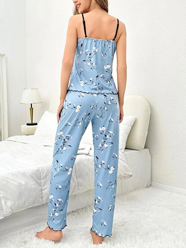 g&g Wonders Silky Satin Women's Floral Printed Camisole & Pant Night dress SBA-TP006
