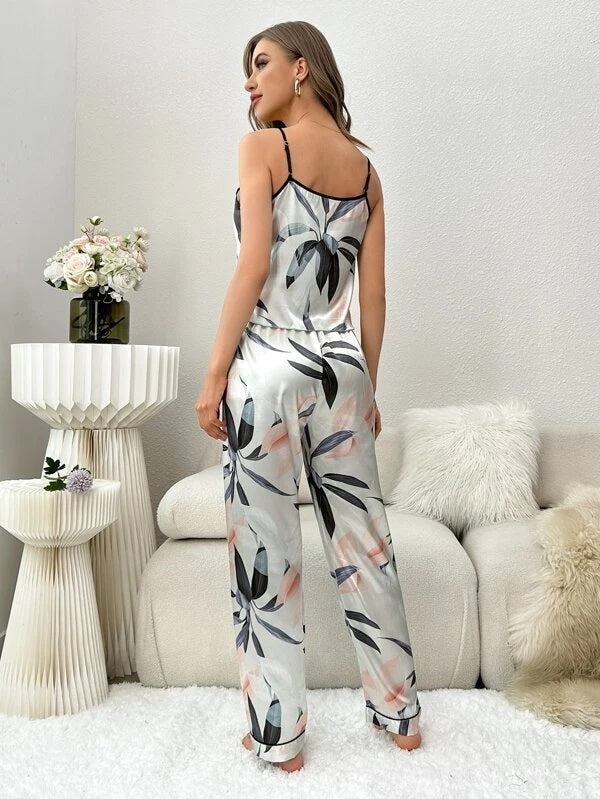 g&g Essentials Silky Finish Women's Leave Print Camisole & Pant Night dress SBA-TP007