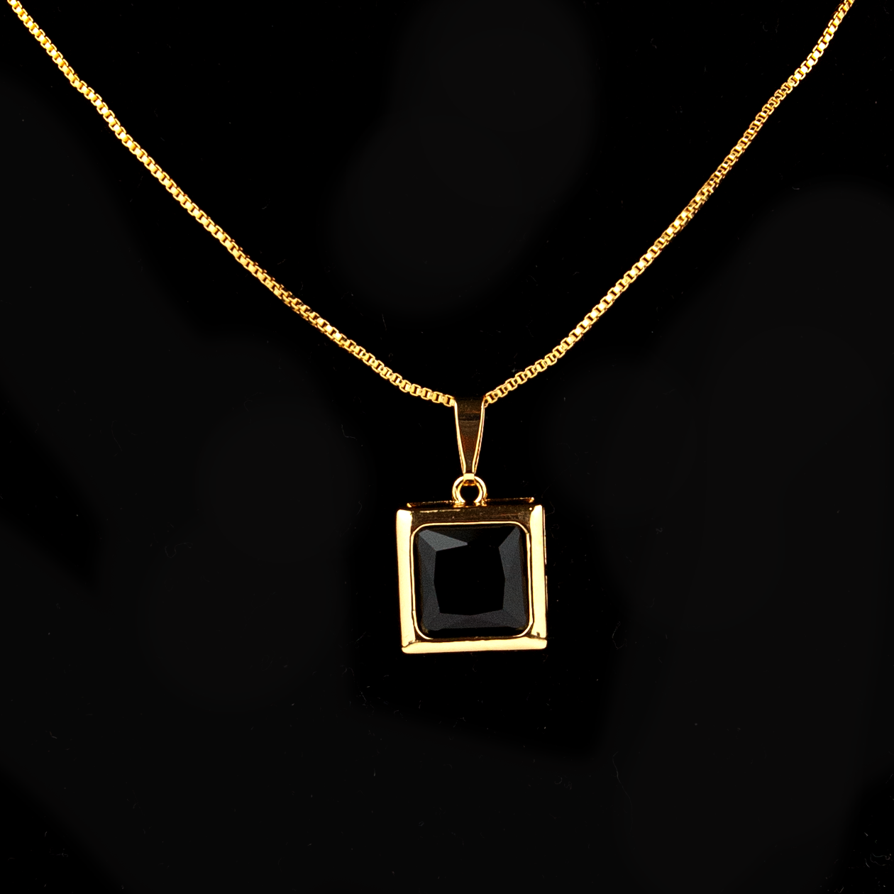 Square Minimalistic, Black and Gold Necklace